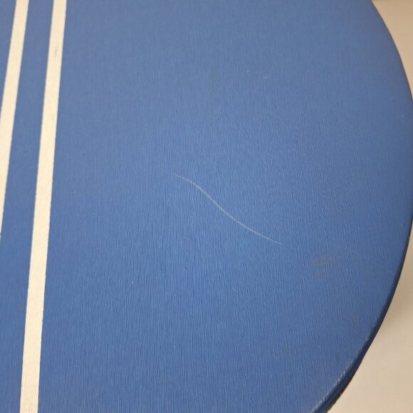 Vintage Travel Hat Box Round 1960s Suitcase Blue With 2 White Stripes - Picture 15 of 16